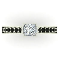 Princess rez crni dijamantni prstenovi poklon prsten bove autentičnosti CT TW 14K bijelo zlato