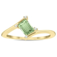 Ženski smaragdni rez zeleni ametist i dijamantski valni prsten u 10k žutom zlatu
