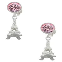 Silvertone 3-D Eiffelov toranj ružičasti kristalni isječak na minđušama