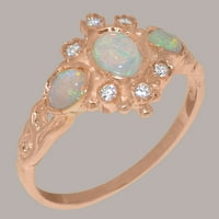 Britanci izrađen 14k Rose Gold Prirodni Opal i kubični cirkonijski ženski prsten - Opcije veličine -