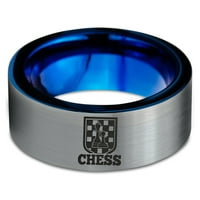 Chers Tungsten Chess Igra Band Ring Muškarci Žene Udobne cipele Plavo ravni rez četkani sivi polirani