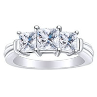 Princeza rezani bijeli prirodni dijamant tri kamena solitaire zaručni prsten u 14K čvrstim bijelim zlatnim
