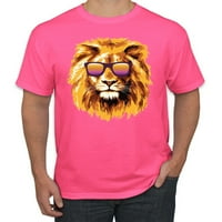 Lav sa sunčanim naočalama Ljubitelj životinja Muška grafička majica, Neon Pink, 3xl