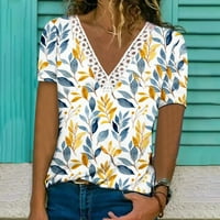 Scyoekwg casual vrhovi za ženske klike za bluze s kratkim rukavima Mramorni otisak Trendi V-izrez Plus