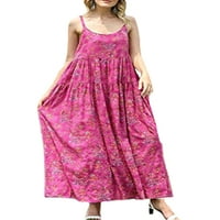 ECQKAME haljine za žene Ljeto tiskanje Casual V-izrez mini haljina bez rukava bez rukava plava l na klirensu