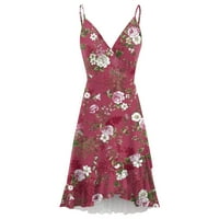 Žene cvjetne šifonske duge haljine ruffles kratki rukav V izrez Maxi haljina sa uskim strukom