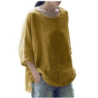 JMntiy ženske ljetne modne obrezive rukave okrugli vrat pamučni red slobodne košulje bluza