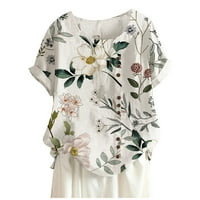 Bluze za žene Fit modni casual print V-izrez kratkih rukava tiskana majica dame top bijela 3xl
