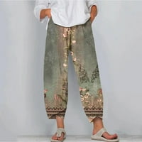 Scyoekwg Womens Dukset Ležerne prilike i posteljine Solid Color Crtav elastične struke Duge ravne hlače