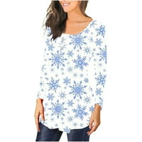 Tdoqot Ženske vrhove Dressy Casual- Comfy tunic bluze s dugim rukavima Odštampani patentni patentni