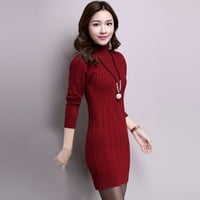 Ljetne haljine za žene modni V-izrez kratki rukav čvrsti samorni haljine Duljina koljena Hem Ženske haljine Crveni XL