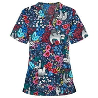 Bluze za žene Ljetni modni modni V-izrez Print šuplje s kratkim rukavima Majice T-majice
