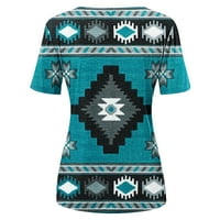 Ženske modne, ženske vrhove, ženske bluze srugive casual dugih rukava etničkog cvjetnog tišica V izrez navratnik majica s dugmekom Srednje rukave majica za bluzu TUNIC BLUE