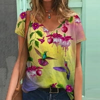 HHEI_K Žene Ležerne prilike za ispis kratkog rukava Labava majica Bluza vrši ljetne vrhove za žene