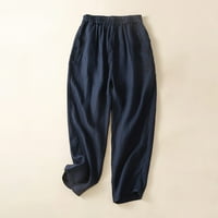 DahIch ženske posteljine hlače Ležerne prilike elastične ljetne hlače s visokim strukom rela fit comfy