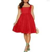 Elegantni čvrsti kvadratni izrez i bljesak haljina bez rukava crvena