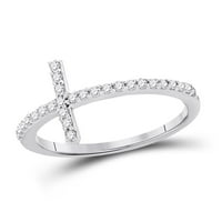 10k bijeli zlatni dijamantski križni vitki prsten CTTW - veličina 6
