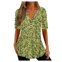 Otvorna ženska majica kratkih rukava cvjetno dugme gore plus veličina Boho vrhovi za žene Flowy Dame Dressy Tunic Tops Radni bluze Žene zelene 5xl