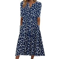 FINELYLOVE CAMI haljina za žene mini ljetna haljina V-izrez otisnuta s kratkim rukavima haljina plava