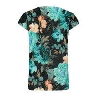 Hanas Tops Ladies Ljeto Ležerne prilike Boho majice, V-izrez kratke majice kratkih rukava, cvijeće tiskano