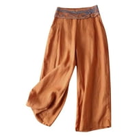 Puawkoer ženske hlače za žene ljetne tanko stil hlače etničke stile Retro ravno casual pantalone posteljine