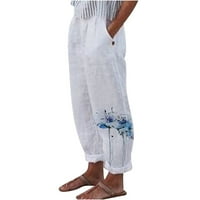 Lolmot Capri pantalone za žene modni casual vintage print udobnost širokih hlača za noge elastične vrećaste