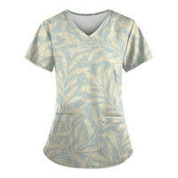 Yubatuo Dan nezavisnosti Women Plus size Scrubs vrh s džepovima V-izrez kratkog rukavska radna bluza za žene zelena XL