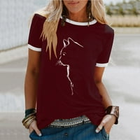 Zapadne košulje Vintage Beach Tops Ljetna majica za žene Kratki rukav Crewneck Country Cat Graphic Casual