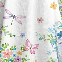 Ženski ljetni topswomens cvjetni-print casual s kratkim rukavima V izrez i vrhovi tanka bluza Bež l