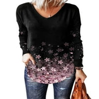 GVMFIVE ženski povremeni cvjetni V izrez dugih rukava majica labava bluza