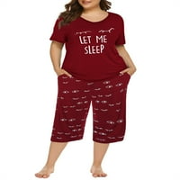 Yskkt Woman Plus Veličina pidžama Capris hlače set Striped Sleep Mahurs Loungewear Labave Ležerne prilike