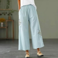 Ženski salon Capri hlače elastične prilagođene uštede u obliku struka, pamučne i posteljine pantalone