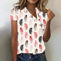 Dame Ljeto tiskano kosinsko dugme modne majice kratkih rukava na vrhu za žene plus plus veličine V vrhovi