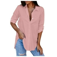 Moonker Womens Tops Košulje za žene Dugme s dugim rukavima Tipka za majicu TOP TOP JEŠENI Slobodno vrijeme 2xl Pink