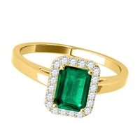 Aonejewelry 0. CT. Smaragdni i dijamantski prsten s emaragdnim oblikom TTW u 10K žutom zlatu