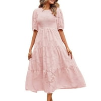 DrpGunly maxi haljina, okrugle vrat naleted puffne rukave slojeviti cvjetne ženske haljine, haljine za odmor za žene ružičaste s