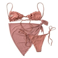 Carolilly Women Split Coleit set za kupaći kostim, bikini u boji s ruffles + čipkasti gaćice + vidi