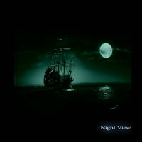 Startonight Canvas Wall Art Ship i Moon na plavoj morskoj tematici Slikarstvo, uramljena 32 48