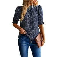 Ženska ljetna majica Top rucffle kratki rukav cvjetni print casual bluza TOP Floral Navy XL