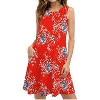Ljetne haljine za ženu za žene Ležerne prilike uz naplatu sa rukom s džepovima Lood Flowy kratka mini haljina Trendy Boho tenkovska haljina crvena xl