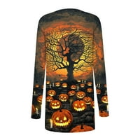 Sheer Cardigan Srednje dužine Žene dugih rukava Dukselje Plus Veličina Pamučna odjeća Halloween tiskane košulje za žene Multicolor 4XL
