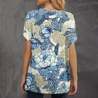 Plus veličine za žene ženska posada izrez kratkih rukava cvjetni dame bluze casual majice za žene plavi