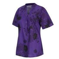 Xiuh Fashion Plus kratki tisak Jednostavna rukava Veličina maksimalne bluze Žene Pocket Ženska bluza Grafička majica za žene Purple XXXXXL