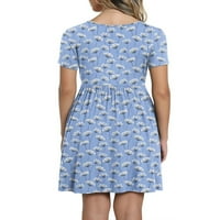 Pfysire Womens Ljetni cvjetni kratki rukav V izrez Mini haljina Party Sunderss Light blue s