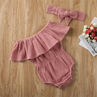 TODDLER dojenčad za dječje djevojke ljetna set odjeće, ruffle s ramena Solid Color Romper + poklopac