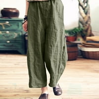 Xinqinghao Žene Ležerne prilike jednostavne široke nogave hlače Čvrste pamučne i posteljine duge hlače visoki struk otvorene dno Capris hlače vojska zelena xxl