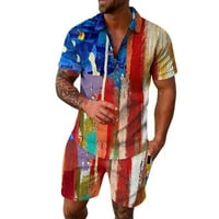 Muška odijela Dan nezavisnosti Zastava Odštampani ovratnik za zatvaranje kratkih rukava i kratke hlače Modna zabava na plaži na plaži sa zatvaračem na plaži