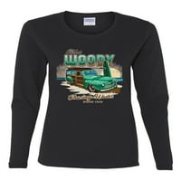 Vintage Ford Woody jurnjav valovi automobili i kamioni Ženske grafičke majice s dugim rukavima, crna,