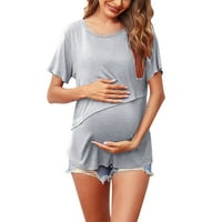 Wofedyo matični odjeća Ženska materinstvo kratki rukav Crew Crt Solid Boja Asimmetrična medicinska majica
