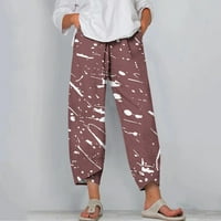 Žene Ljetne hlače Visoko struka pamučne posteljine lagane tanke široke noge dugih salona za hlače sa džepom udobne ležerne hlače